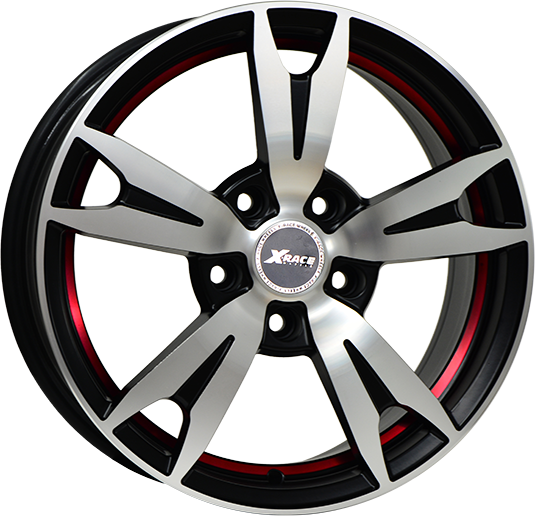 фото диска X-RACE R16 ET40 DIA66,1 PCD:5/114,3 черный матовый полированный с красной полосой по ободу внутри