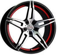 фото диска X-RACE R18 ET50 DIA67,1 PCD:5/114,3 черный матовый полированный с красной полосой по ободу внутри