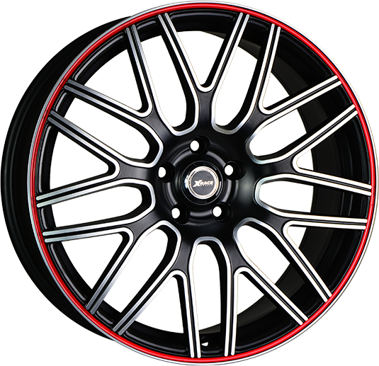 фото диска X-RACE R18 ET45 DIA70,3 PCD:5/115 черный матовый полированный с красной полосой по ободу