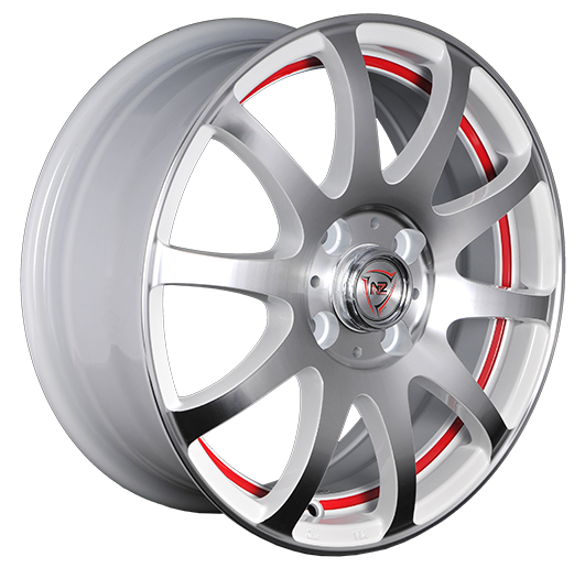 фото диска NZ R14 ET49 DIA56,6 PCD:4/100 БЕЛЫЙ ПОЛНОСТЬЮ ПОЛИРОВАННЫЙ С КРАСНОЙ ПОЛОСОЙ ПО ОБОДУ ВНУТРИ
