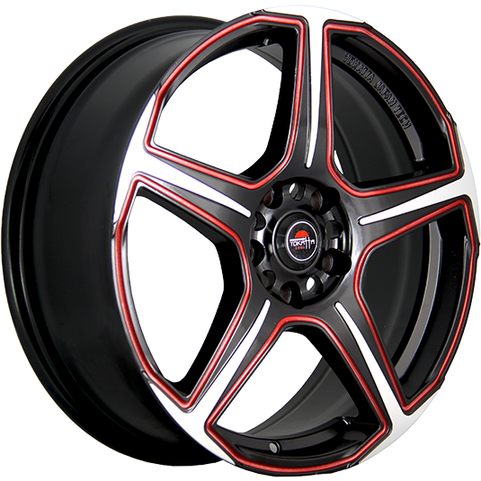 фото диска YOKATTA R18 ET30 DIA72,6 PCD:5/120 черный матовый полированный+красный