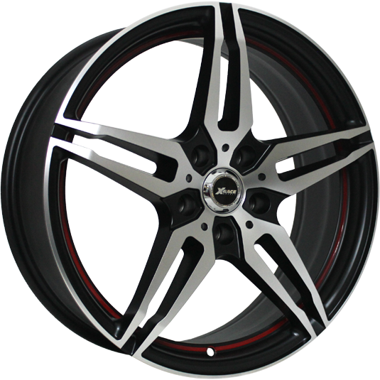 фото диска X-RACE R16 ET46 DIA67,1 PCD:5/114,3 черный матовый полированный с красной полосой по ободу внутри